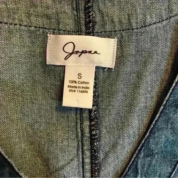 Japna Medium Wash denim button front fitted sleeveless belted dress size small - Picture 5 of 11